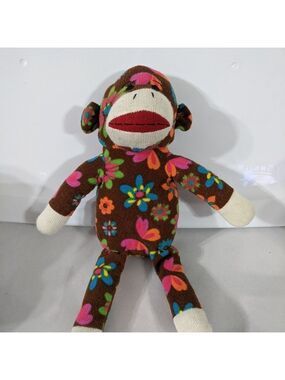 VINTAGE DanDee Brown and Floral Sock Monkey